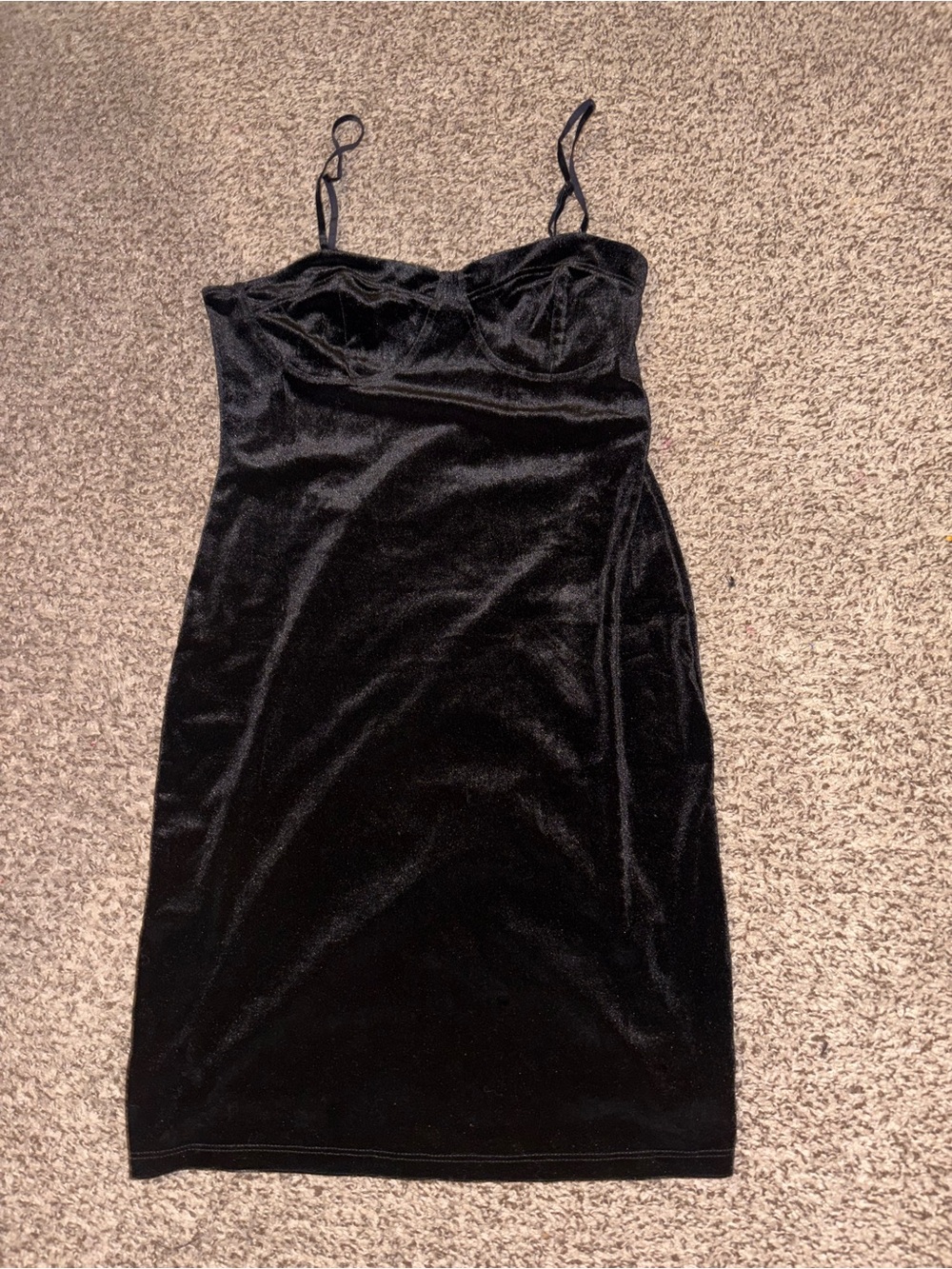 Fashion Nova Black Velvet Mini Dress with Spaghetti Straps